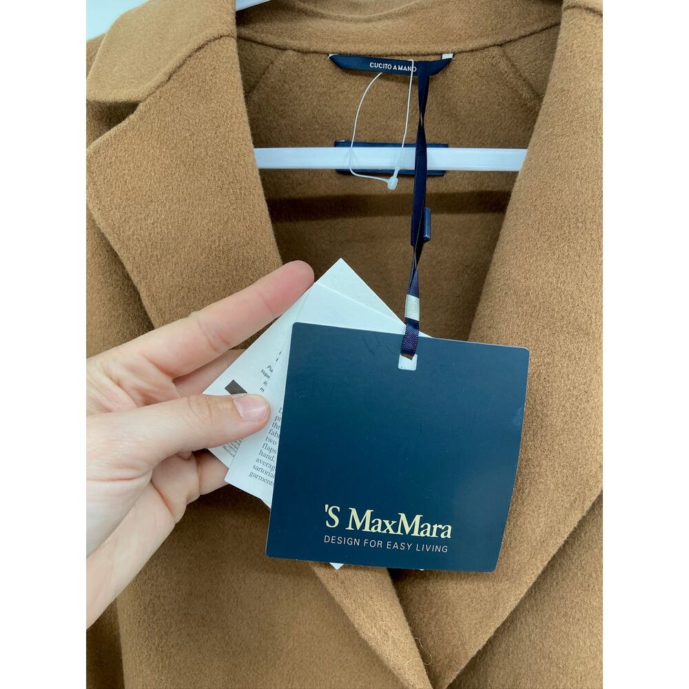 'S Max Mara Free Camel Brown Wool Belted Tie Waist Coat Size‎ 2 NWT - Picture 4 of 9